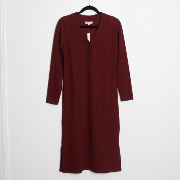 NWT Madewell Long Sleeve Henley Midi Dress Small Heather Rusted Red - Picture 3 of 9